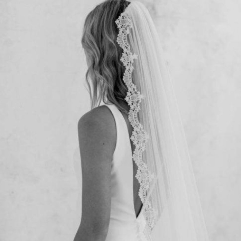 Cathedral lace trim wedding veil